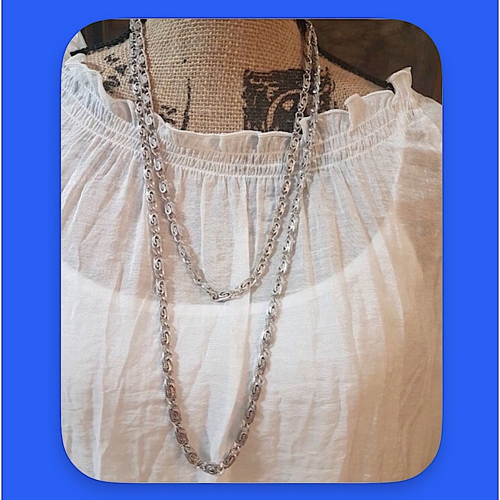 Monet silver tone necklace, Vintage silver necklace 55”